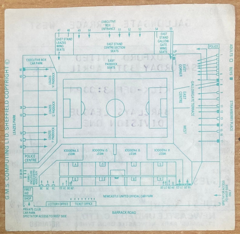 1987/88 ORIGINAL DIVISION 1 TICKET NEWCASTLE UNITED V OXFORD UNITED