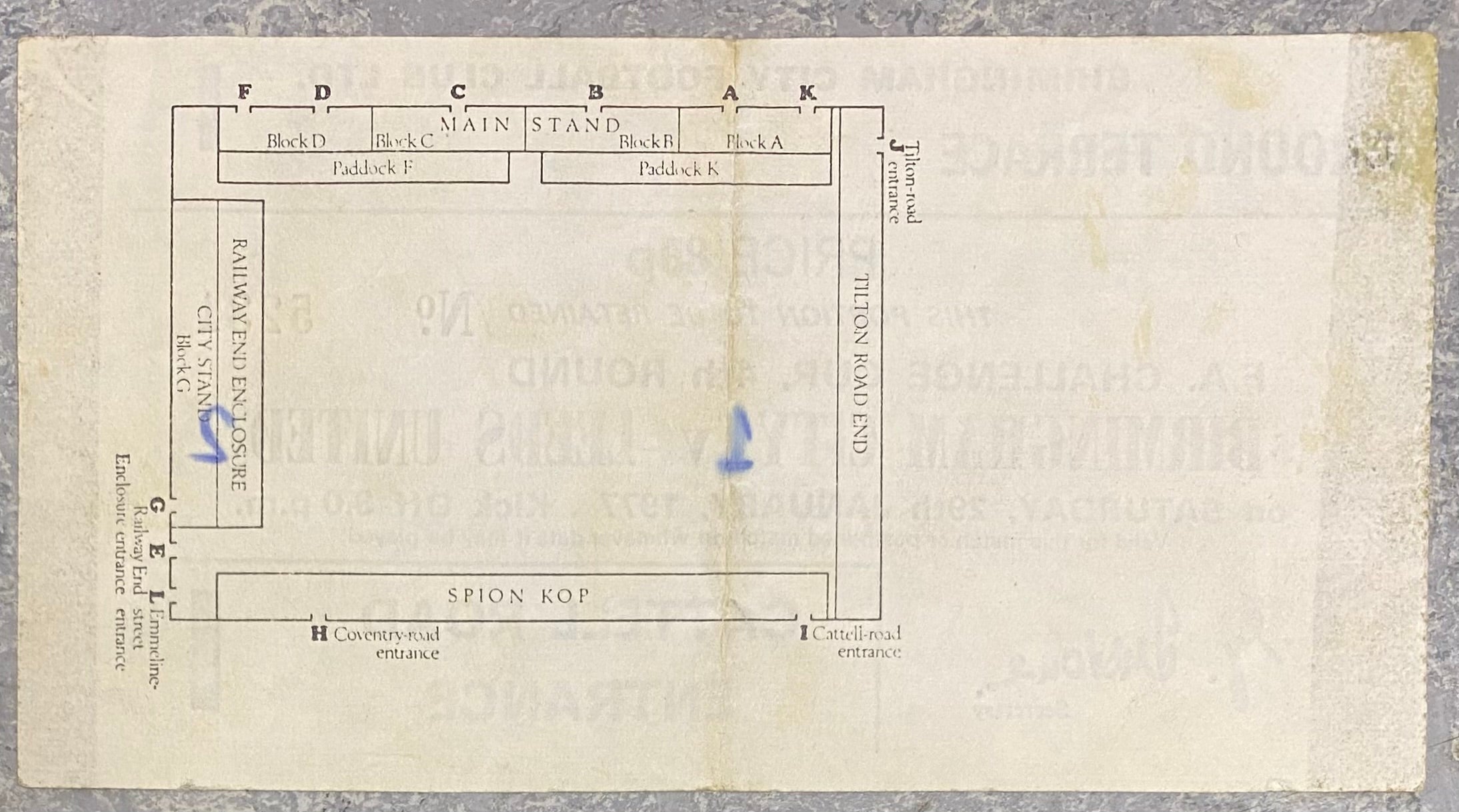 1976/77 ORIGINAL FA CUP 4TH ROUND TICKET BIRMINGHAM CITY V LEEDS UNITED