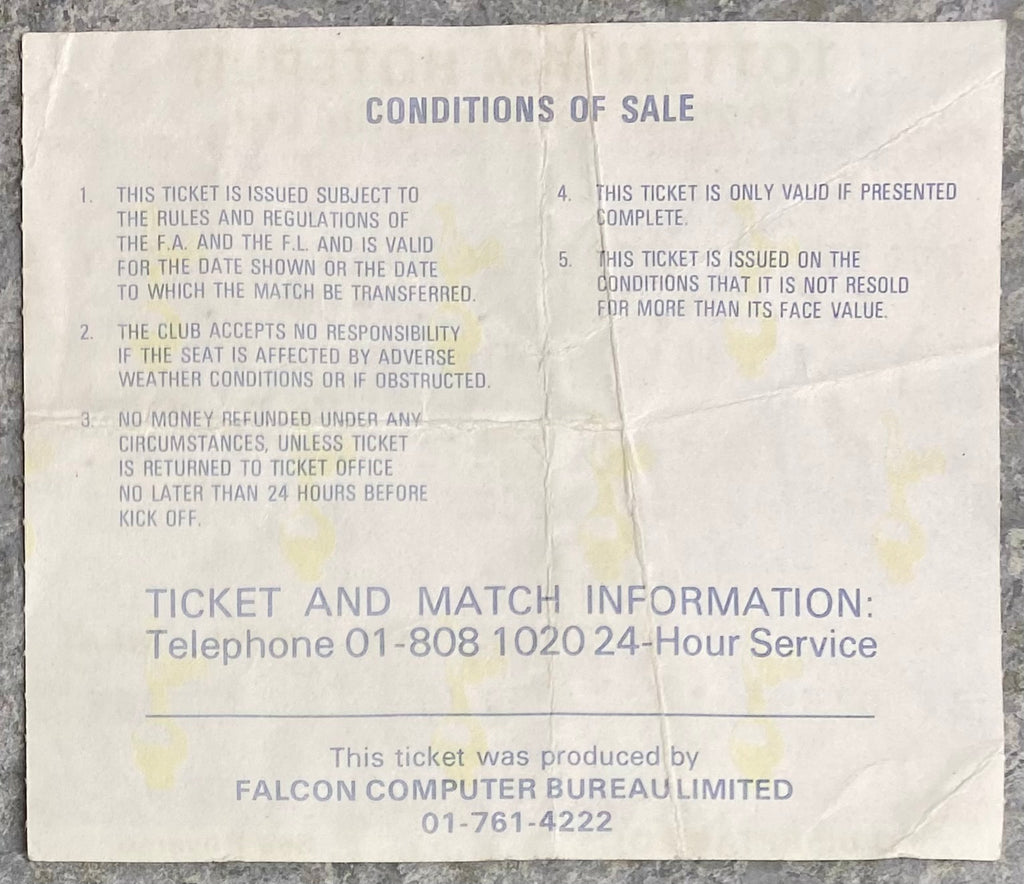1982/83 ORIGINAL DIVISION ONE TICKET TOTTENHAM HOTSPUR V STOKE CITY