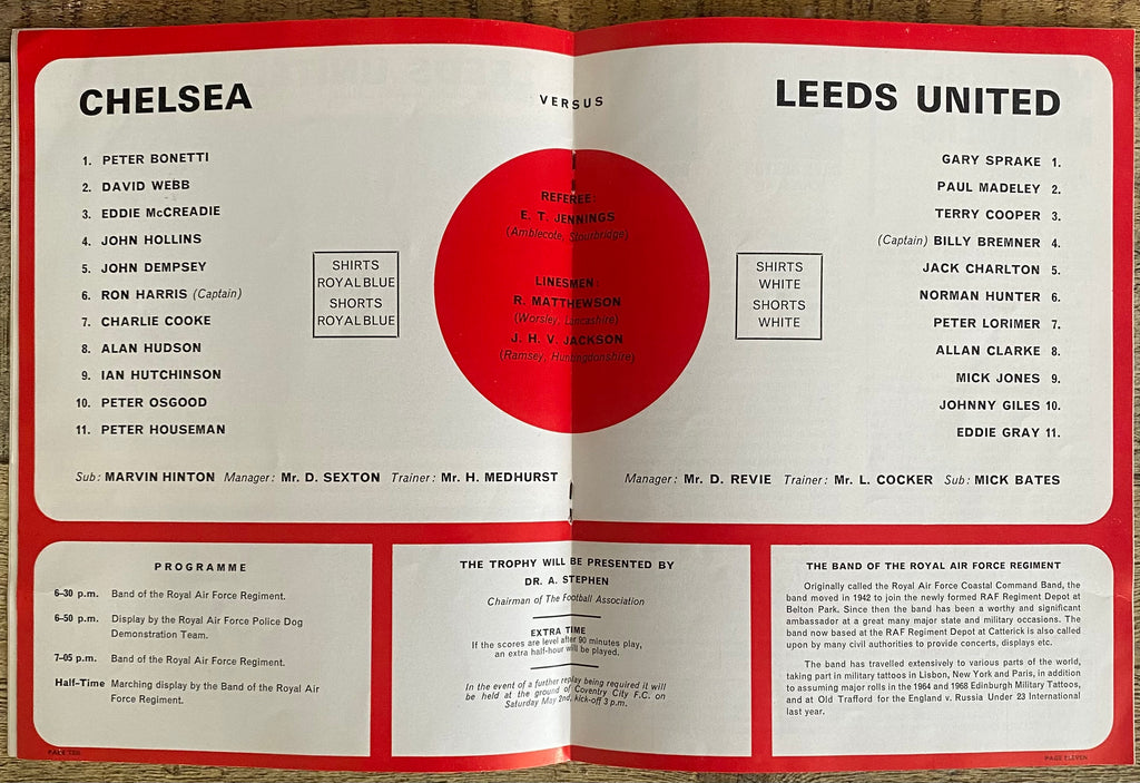 1970 ORIGINAL FA CUP FINAL REPLAY PROGRAMME CHELSEA V LEEDS UNITED @ OLD TRAFFORD