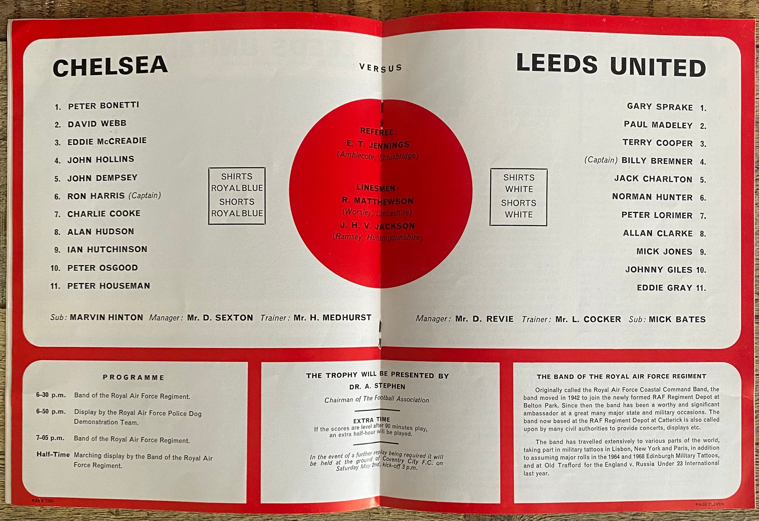 1970 ORIGINAL FA CUP FINAL REPLAY PROGRAMME CHELSEA V LEEDS UNITED @ OLD TRAFFORD