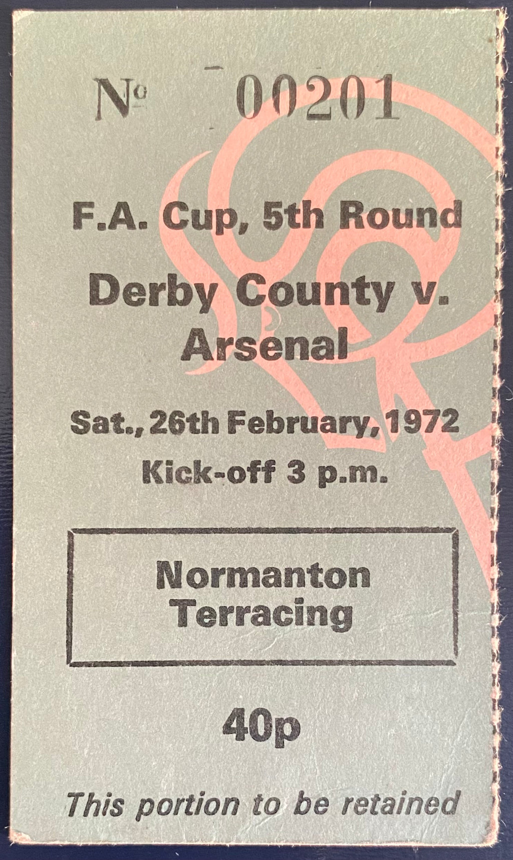 1971/72 ORIGINAL FA CUP 5TH ROUND TICKET DERBY COUNTY V ARSENAL