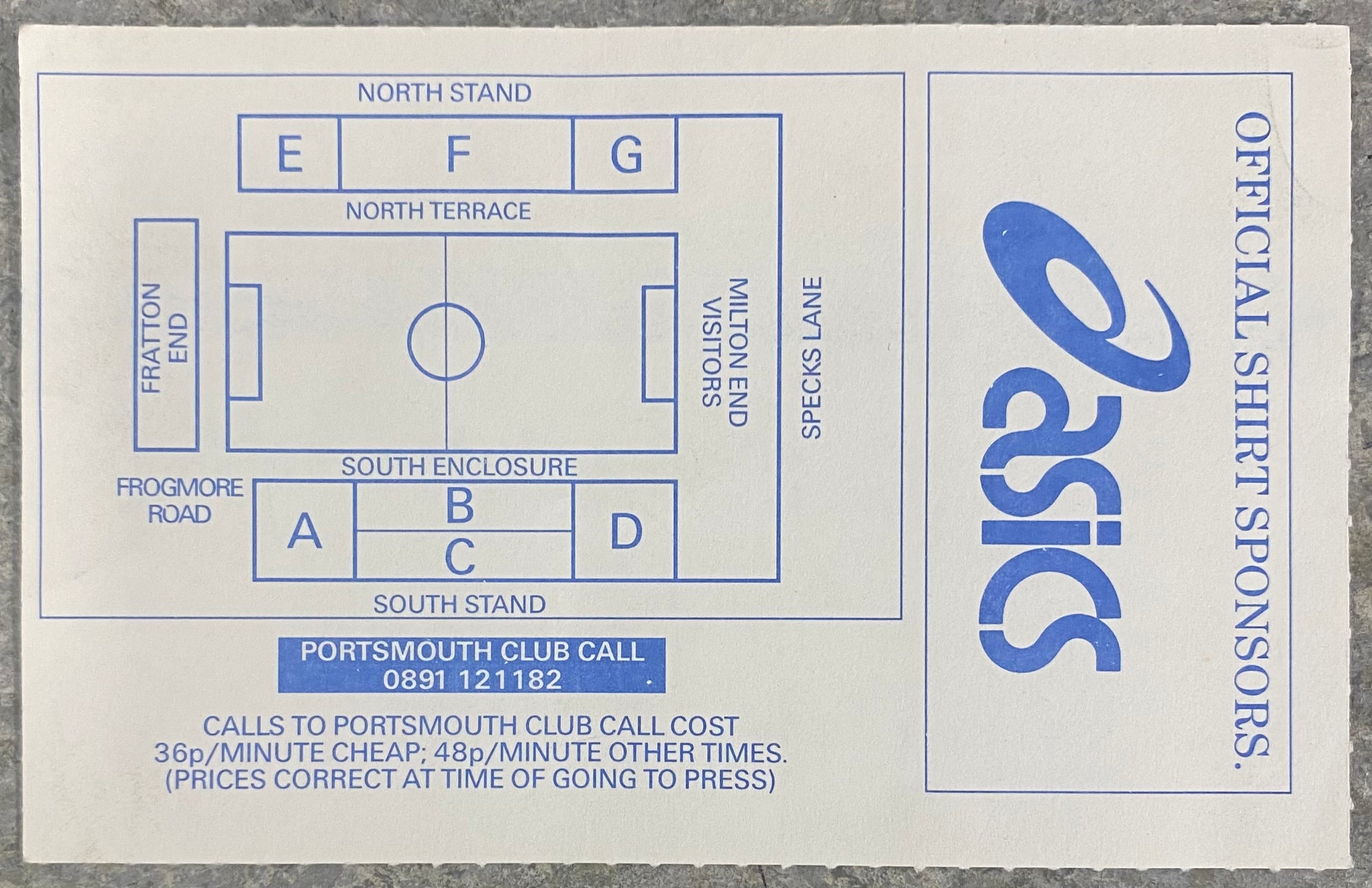 1993/94 ORIGINAL ANGLO ITALIAN CUP TICKET PORTSMOUTH V COSENZA