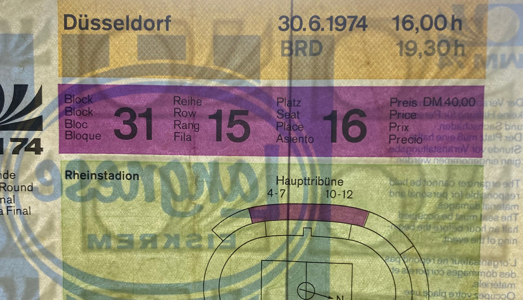 1974 ORIGINAL WORLD CUP 2ND ROUND TICKET WEST GERMANY V SWEDEN @ DUSSELDORF