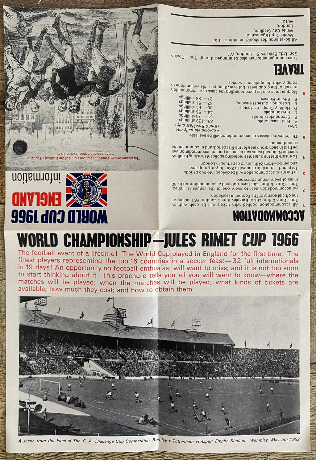 1966 WORLD CUP ORIGINAL OFFICIAL TICKET INFORMATION FOLD OUT BOOKLET