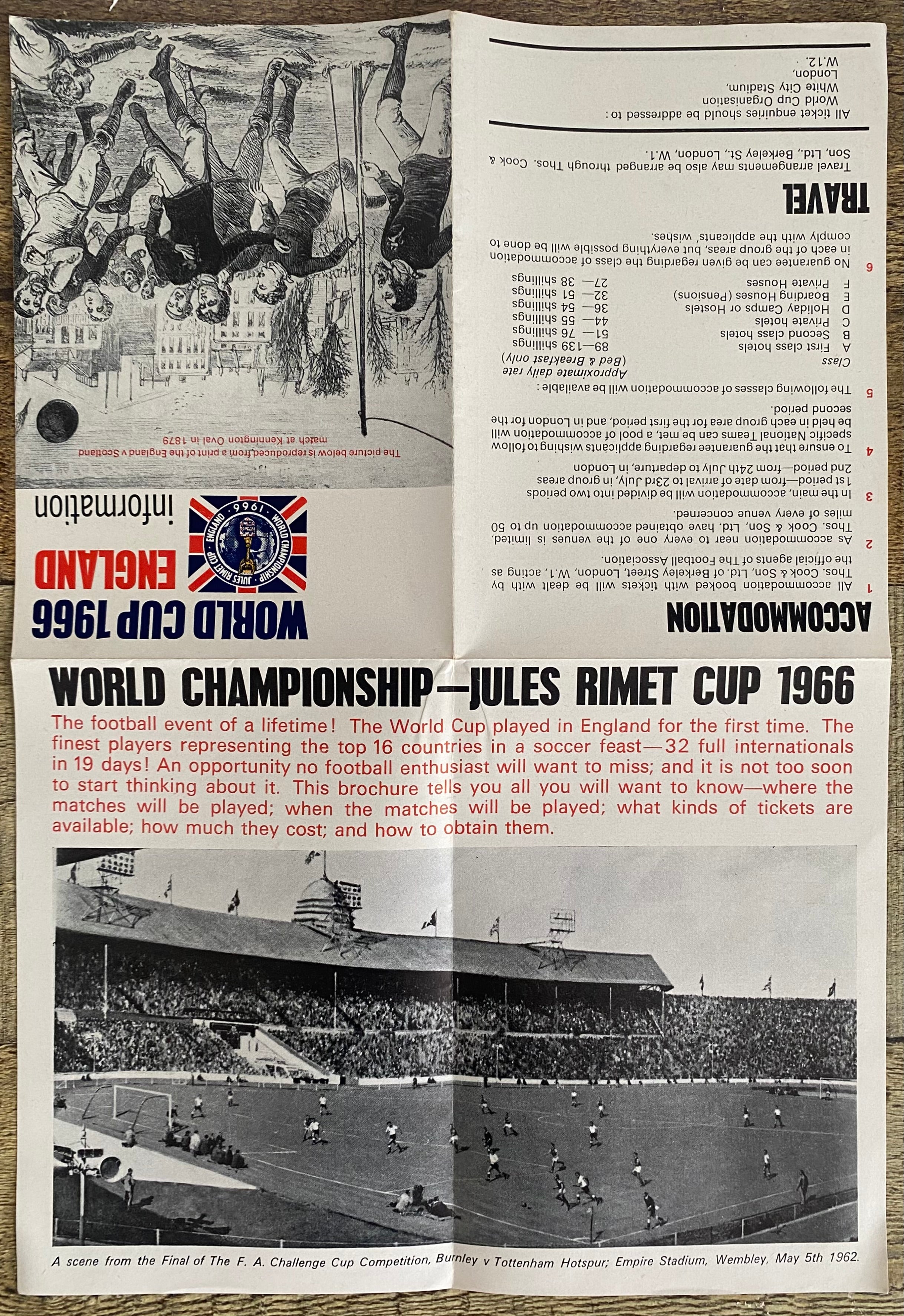 1966 WORLD CUP ORIGINAL OFFICIAL TICKET INFORMATION FOLD OUT BOOKLET