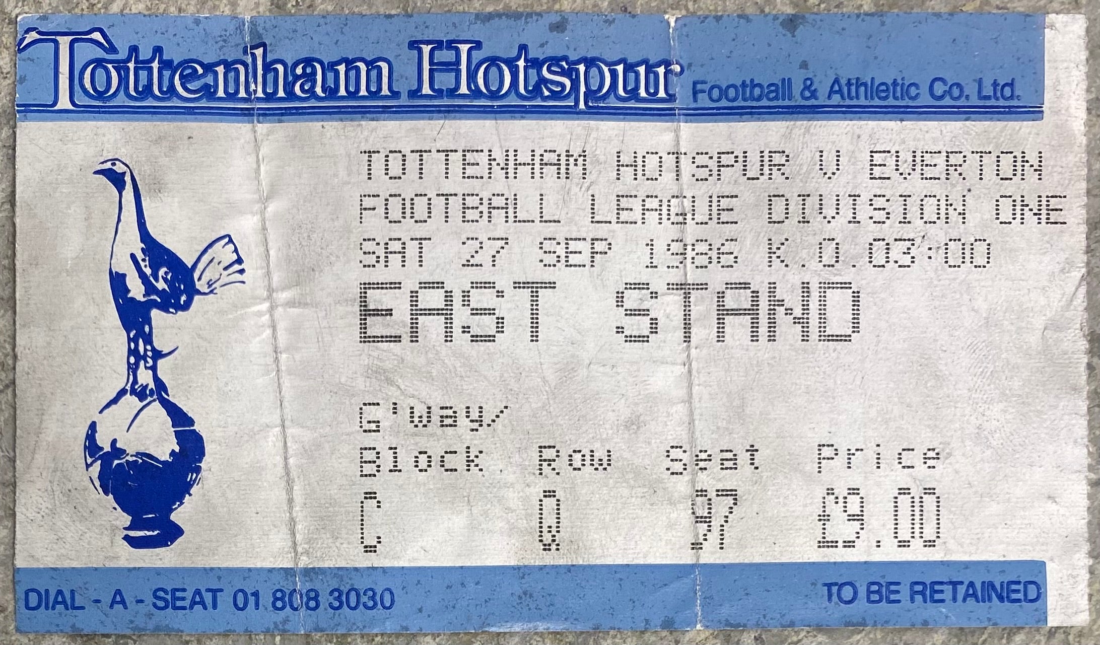 1986/87 ORIGINAL DIVISION ONE TICKET TOTTENHAM HOTSPUR V EVERTON