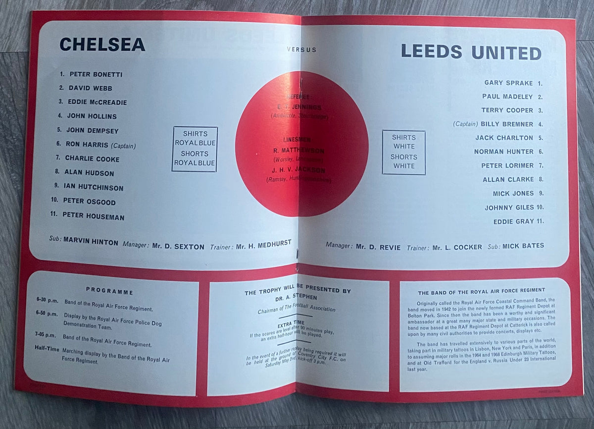 1970 ORIGINAL FA CUP FINAL REPLAY PROGRAMME CHELSEA V LEEDS UNITED @ OLD TRAFFORD