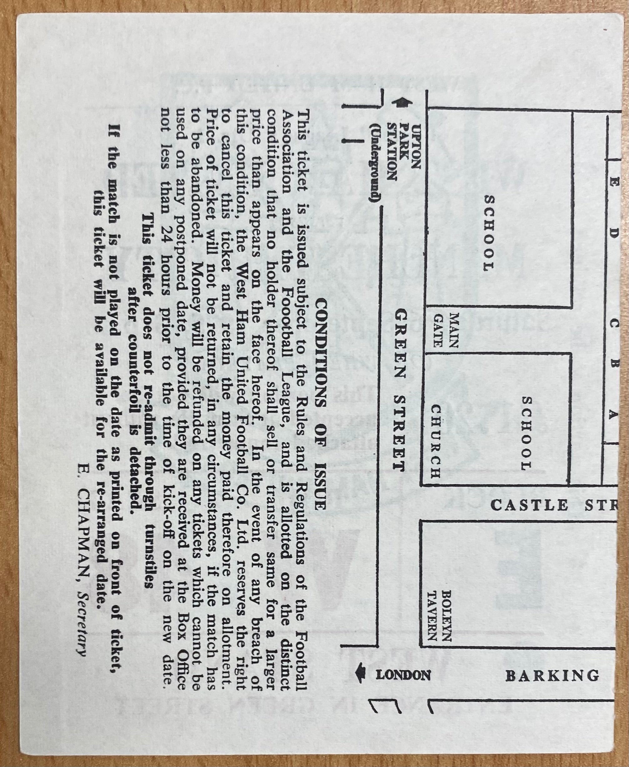 1975/76 ORIGINAL DIVISION ONE TICKET WEST HAM UNITED V MANCHESTER CITY