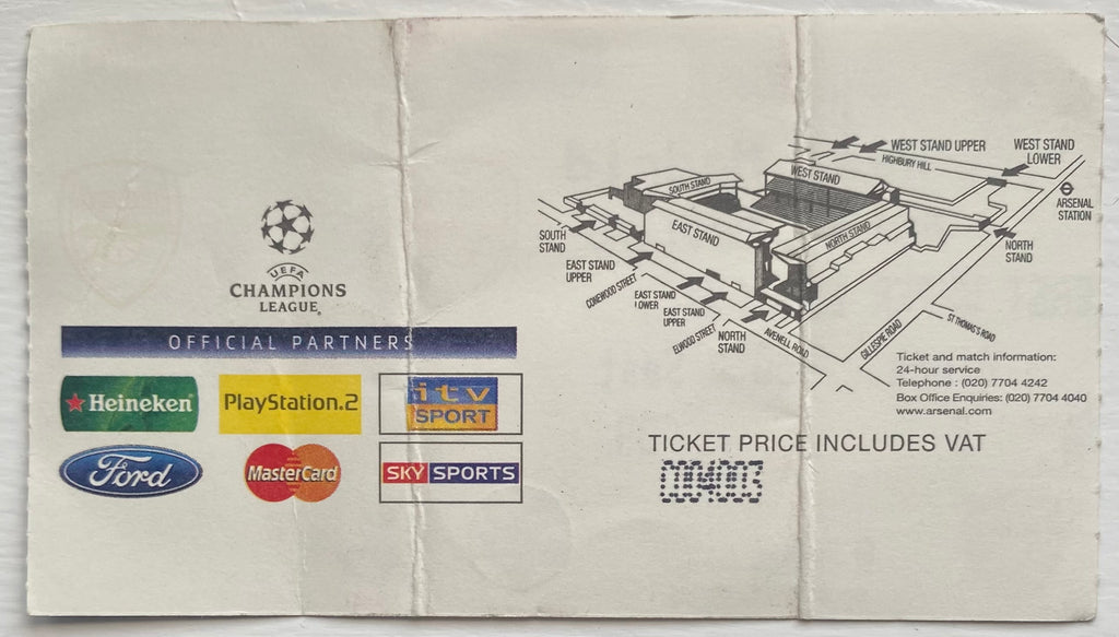 2005/06 ORIGINAL CHAMPIONS LEAGUE 2ND ROUND 2ND LEG TICKET ARSENAL V REAL MADRID