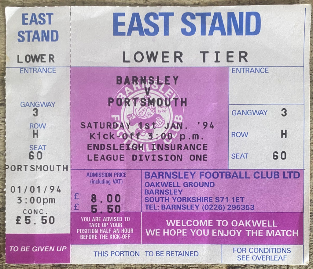 1993/94 ORIGINAL DIVISION 1 UNUSED TICKET BARNSLEY V PORTSMOUTH