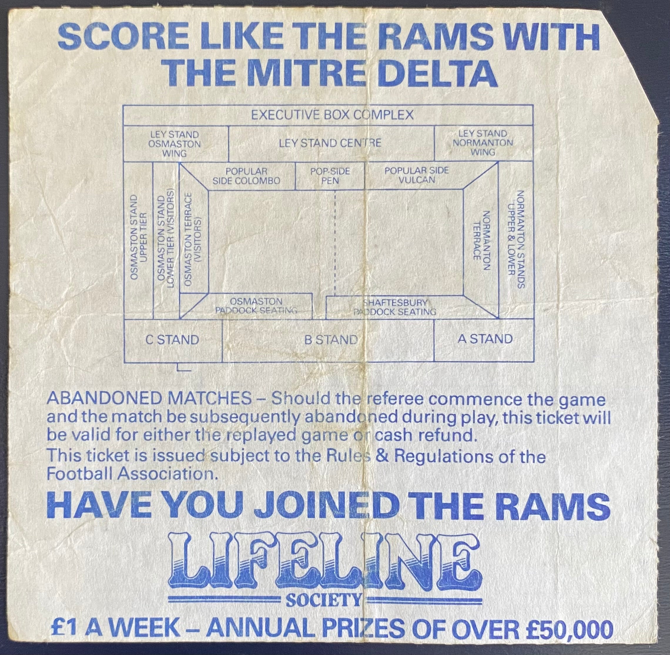 1985/86 ORIGINAL FA CUP 2ND ROUND TICKET DERBY COUNTY V TELFORD UNITED