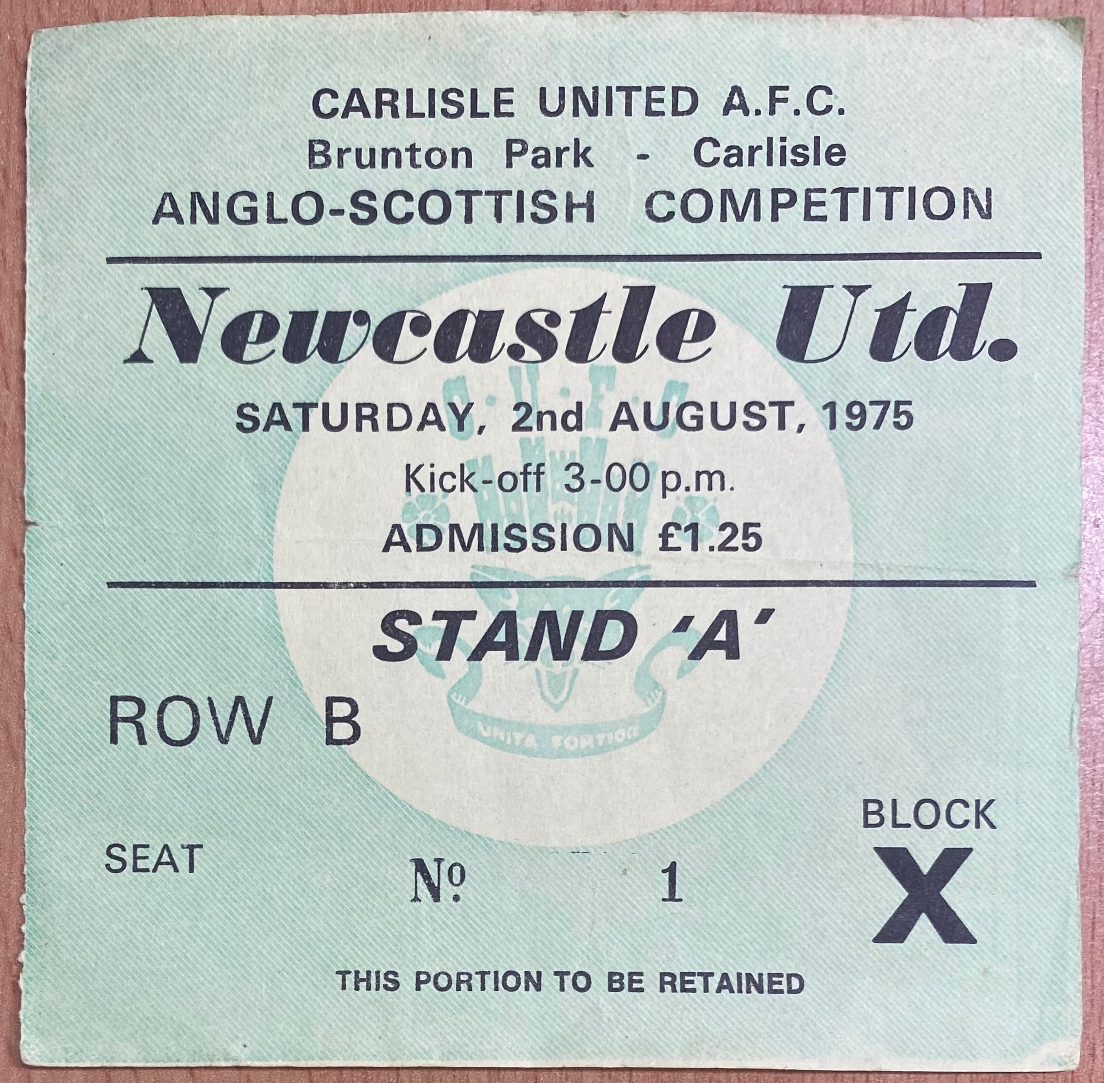1975/76 ORIGINAL ANGLO SCOTTISH CUP TICKET CARLISLE UNITED V NEWCASTLE UNITED