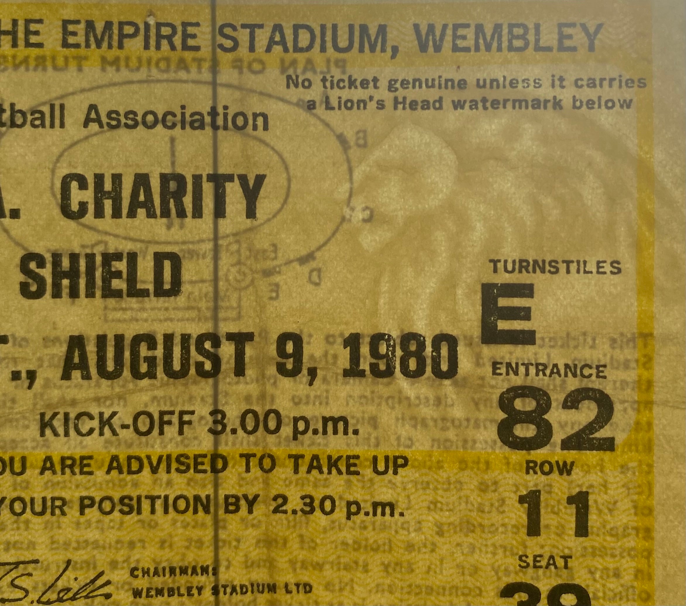 1980 ORIGINAL CHARITY SHIELD TICKET LIVERPOOL V WEST HAM UNITED