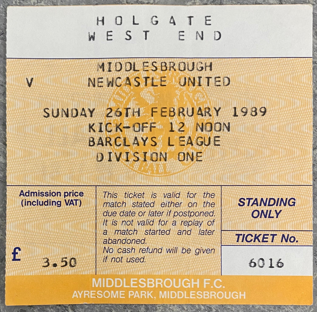 1988/89 ORIGINAL DIVISION 1 TICKET MIDDLESBROUGH V NEWCASTLE UNITED
