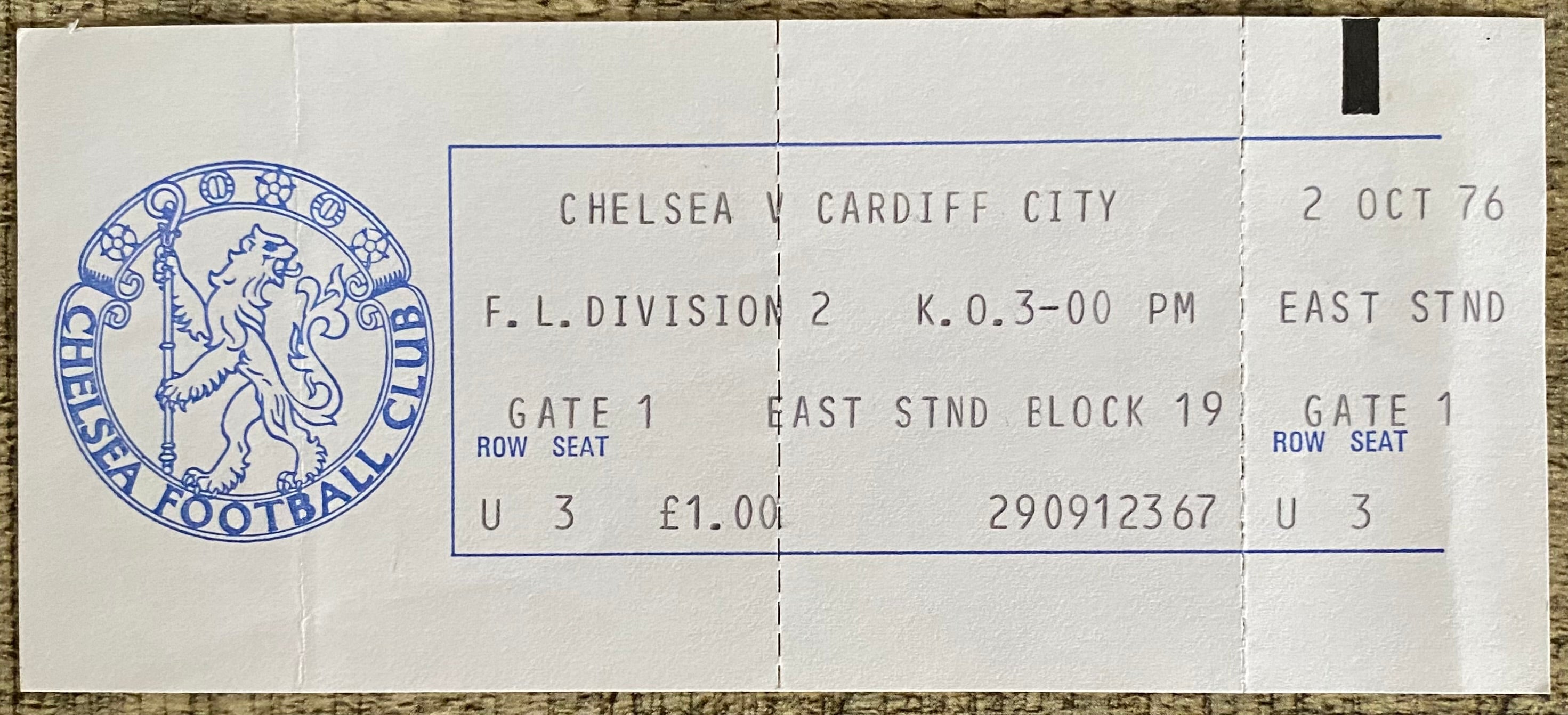 1976/77 ORIGINAL UNUSED DIVISION 2 TICKET CHELSEA V CARDIFF CITY