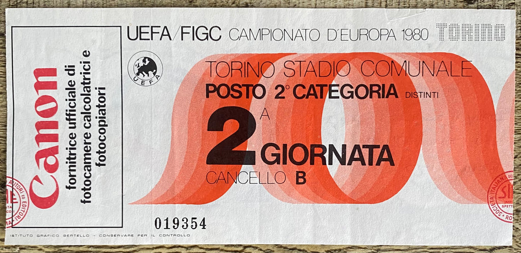 1980 ORIGINAL EUROPEAN CHAMPIONSHIPS 1ST ROUND TICKET ITALY V ENGLAND @ TURIN