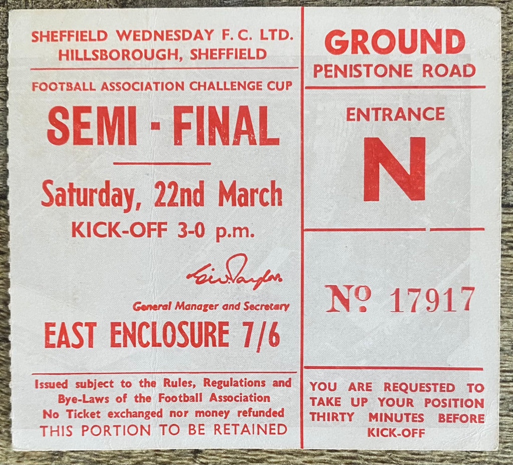 1969 ORIGINAL FA CUP SEMI FINAL TICKET LEICESTER CITY V WEST BROMWICH ALBION @ HILLSBOROUGH