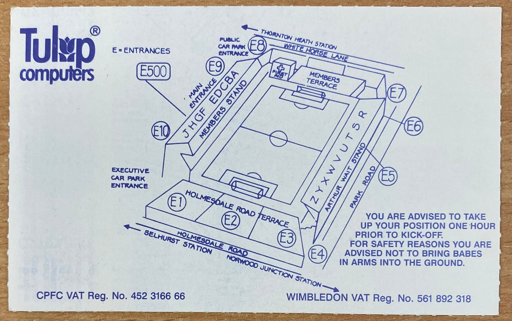 1991/92 ORIGINAL DIVISION 1 TICKET CRYSTAL PALACE V NOTTS COUNTY