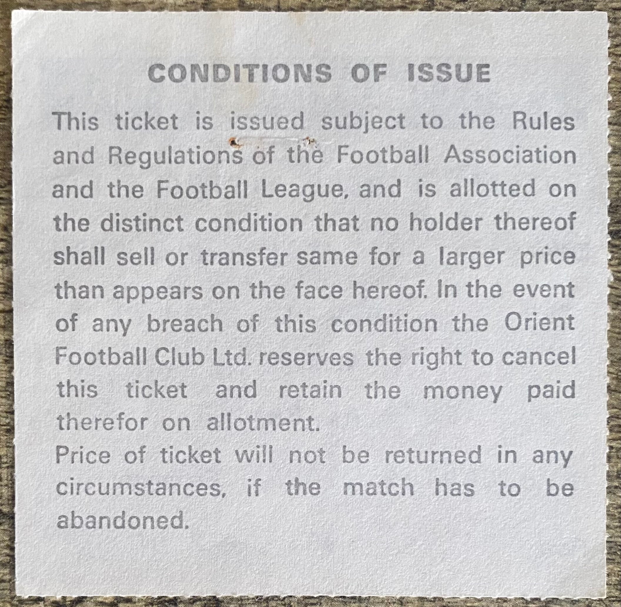 1977/78 ORIGINAL DIVISION 2 TICKET ORIENT V CRYSTAL PALACE