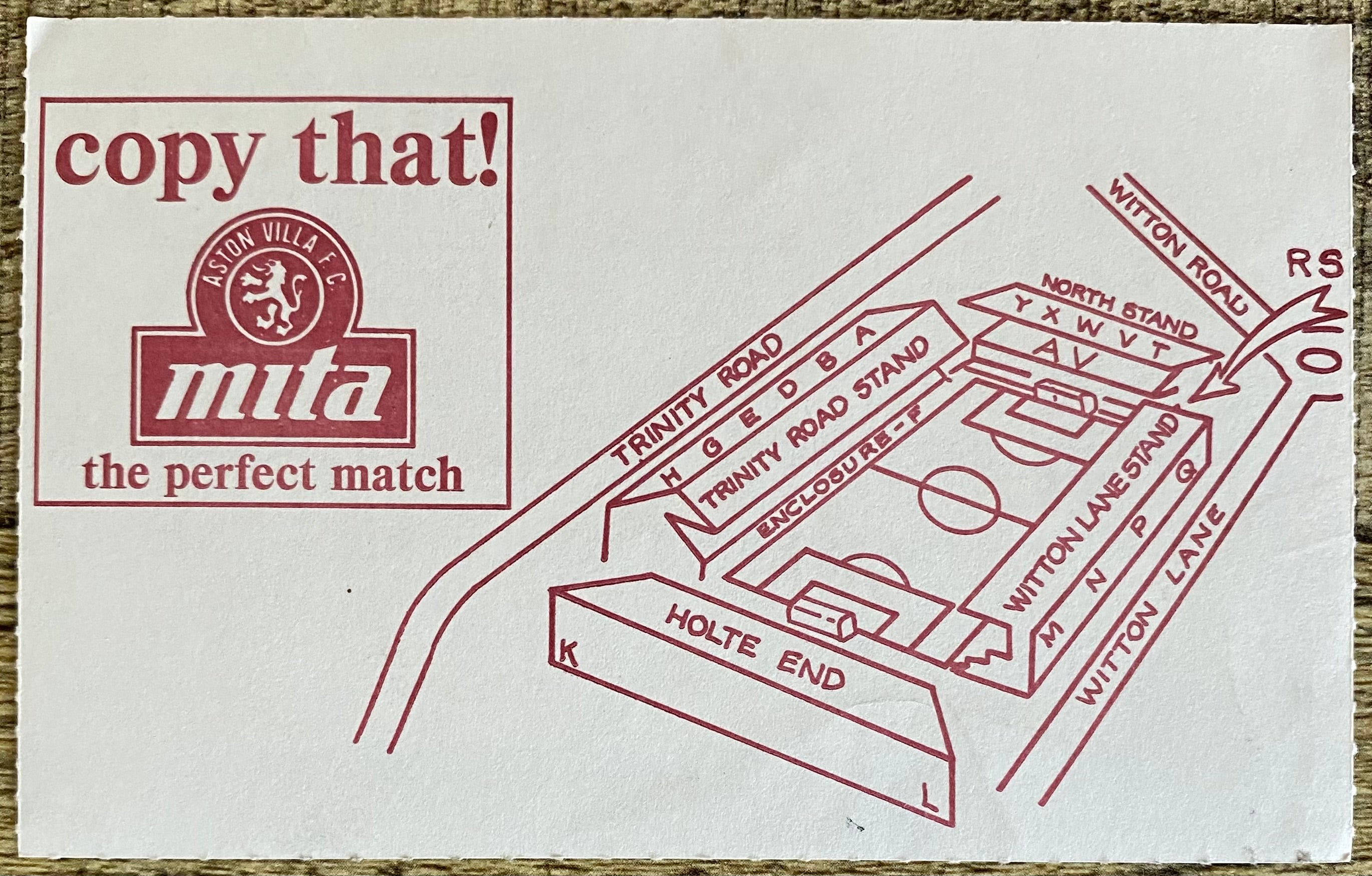 1990/91 ORIGINAL DIVISION 1 TICKET ASTON VILLA V LIVERPOOL