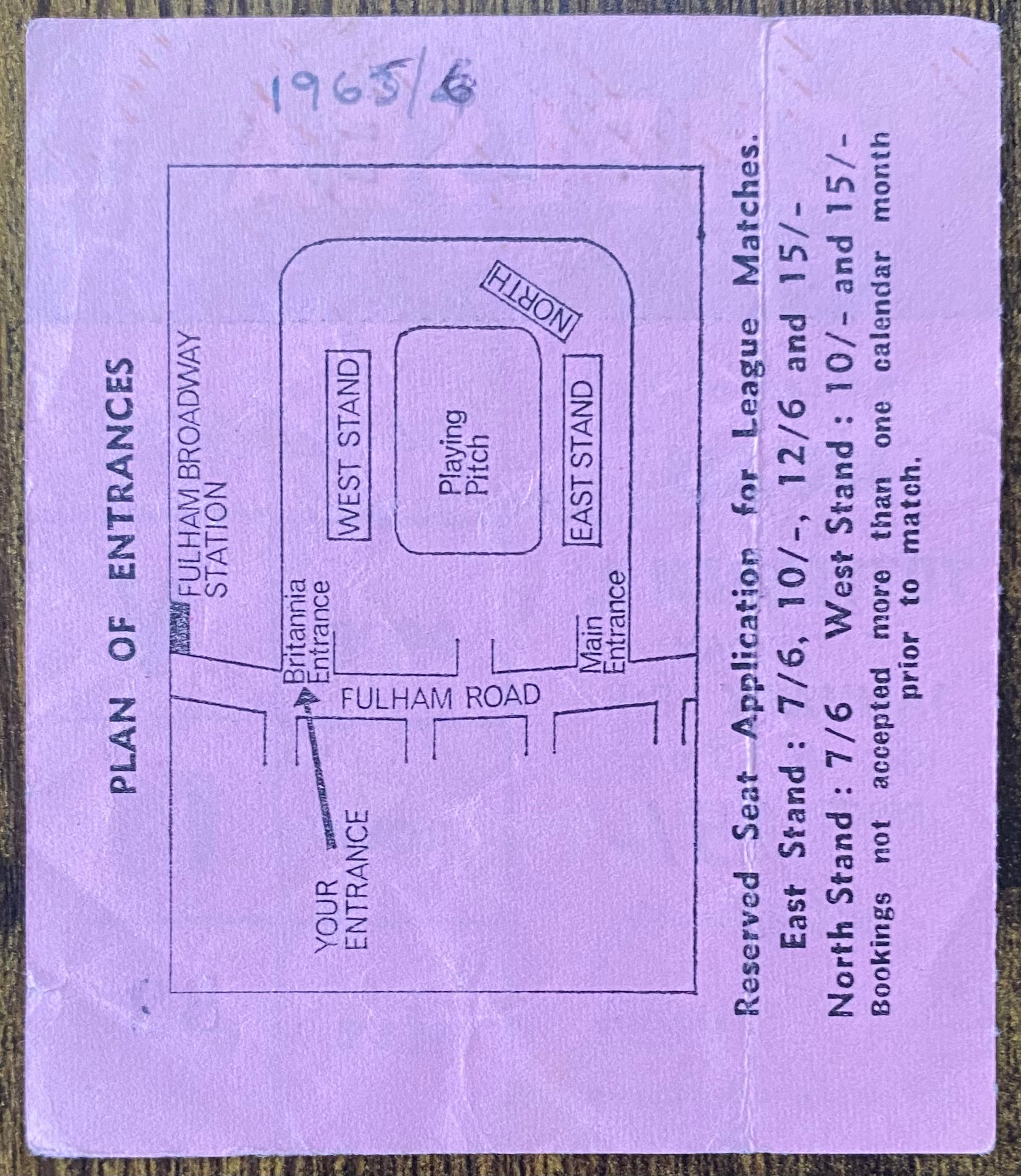1965/66 ORIGINAL  DIVISION 1 TICKET CHELSEA V TOTTENHAM HOTSPUR