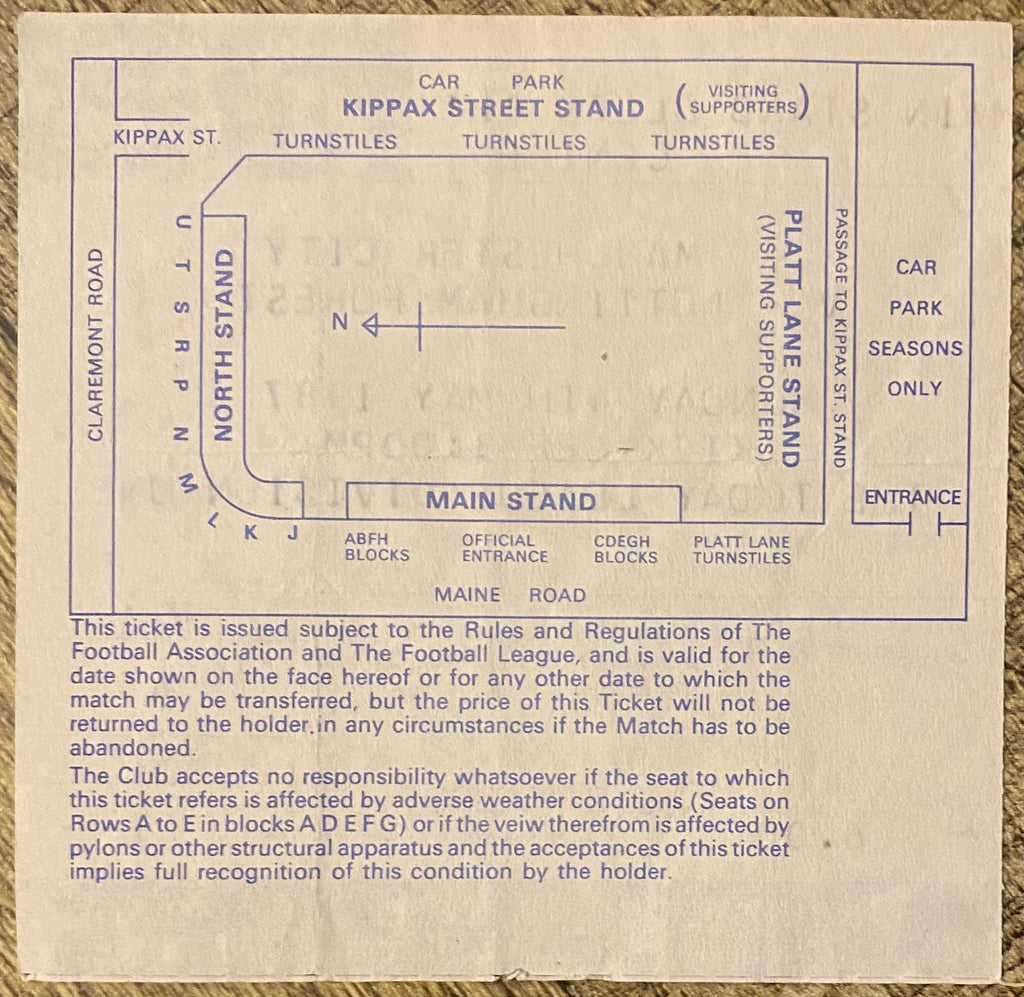 1986/87 ORIGINAL DIVISION 1 TICKET MANCHESTER CITY V NOTTINGHAM FOREST