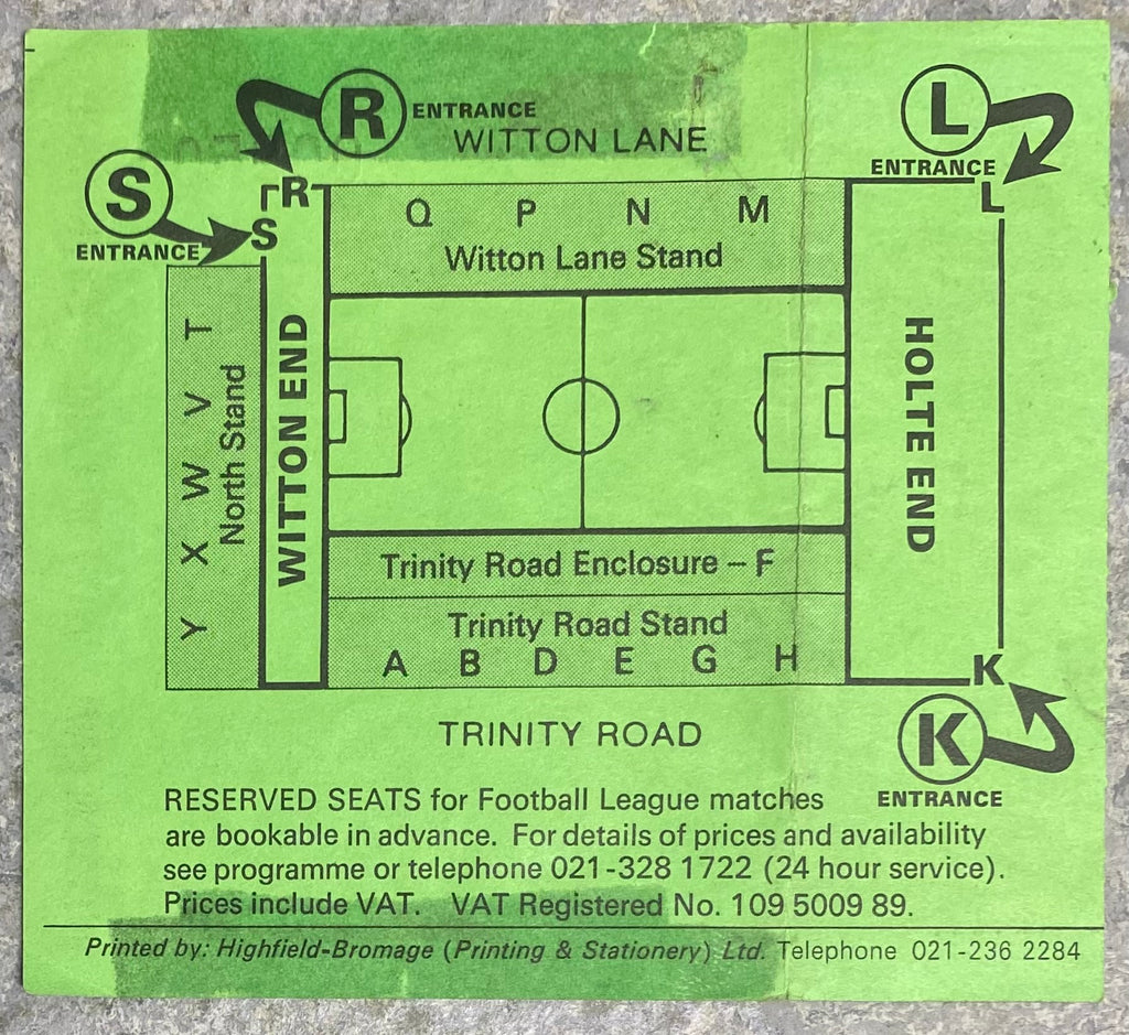 1987/88 ORIGINAL DIVISION TWO TICKET ASTON VILLA V LEEDS UNITED