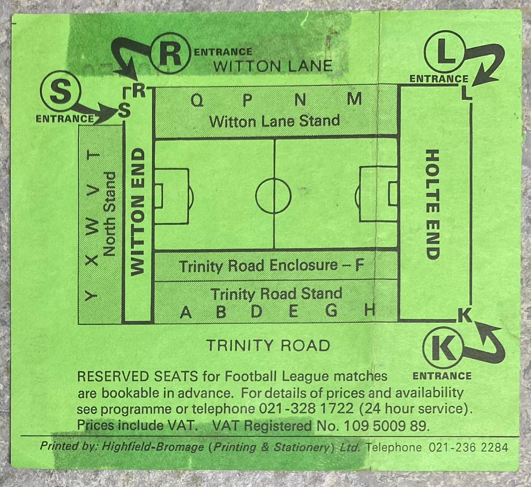 1987/88 ORIGINAL DIVISION TWO TICKET ASTON VILLA V LEEDS UNITED