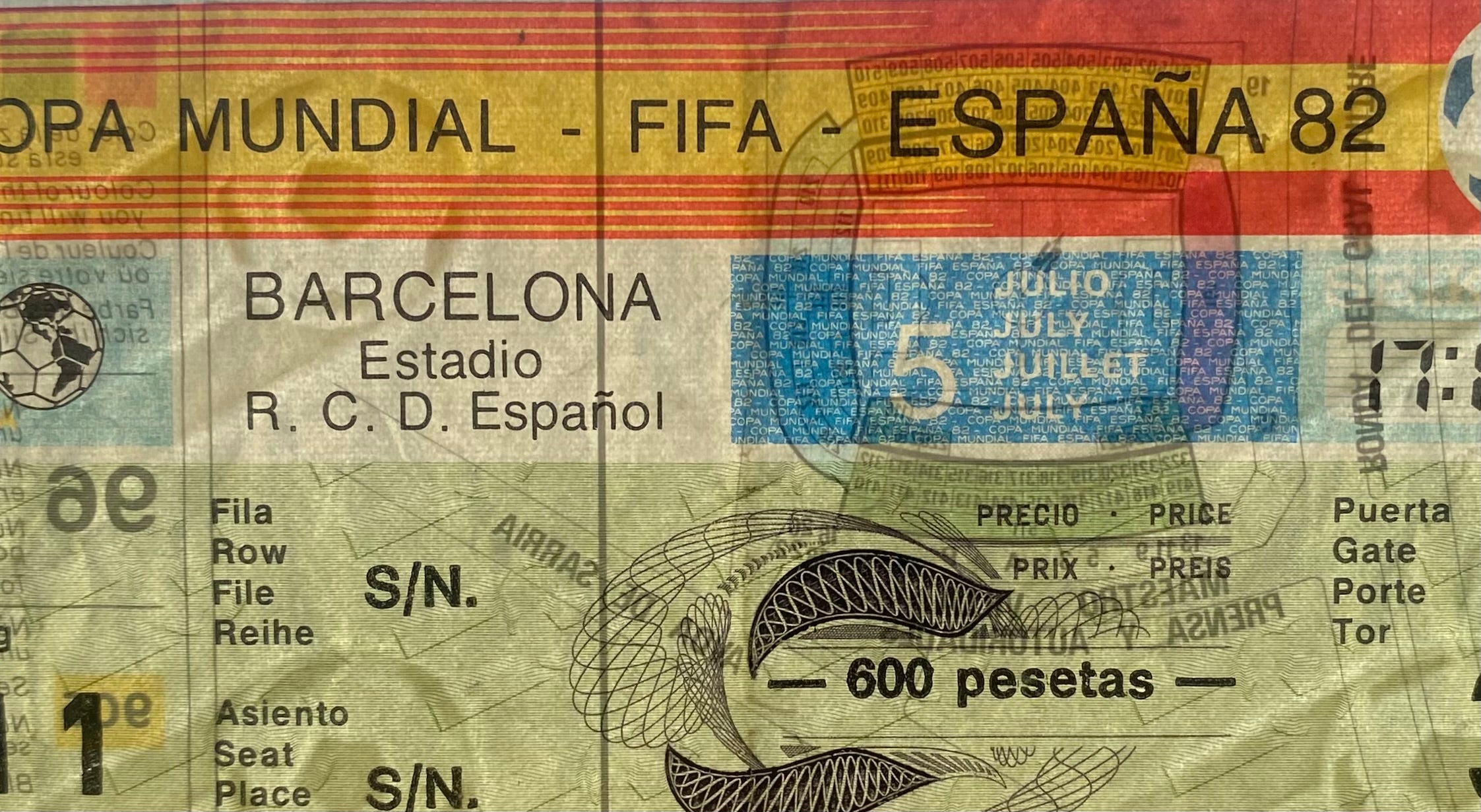 1982 ORIGINAL WORLD CUP 2ND PHASE TICKET ITALY V BRAZIL @ BARCELONA