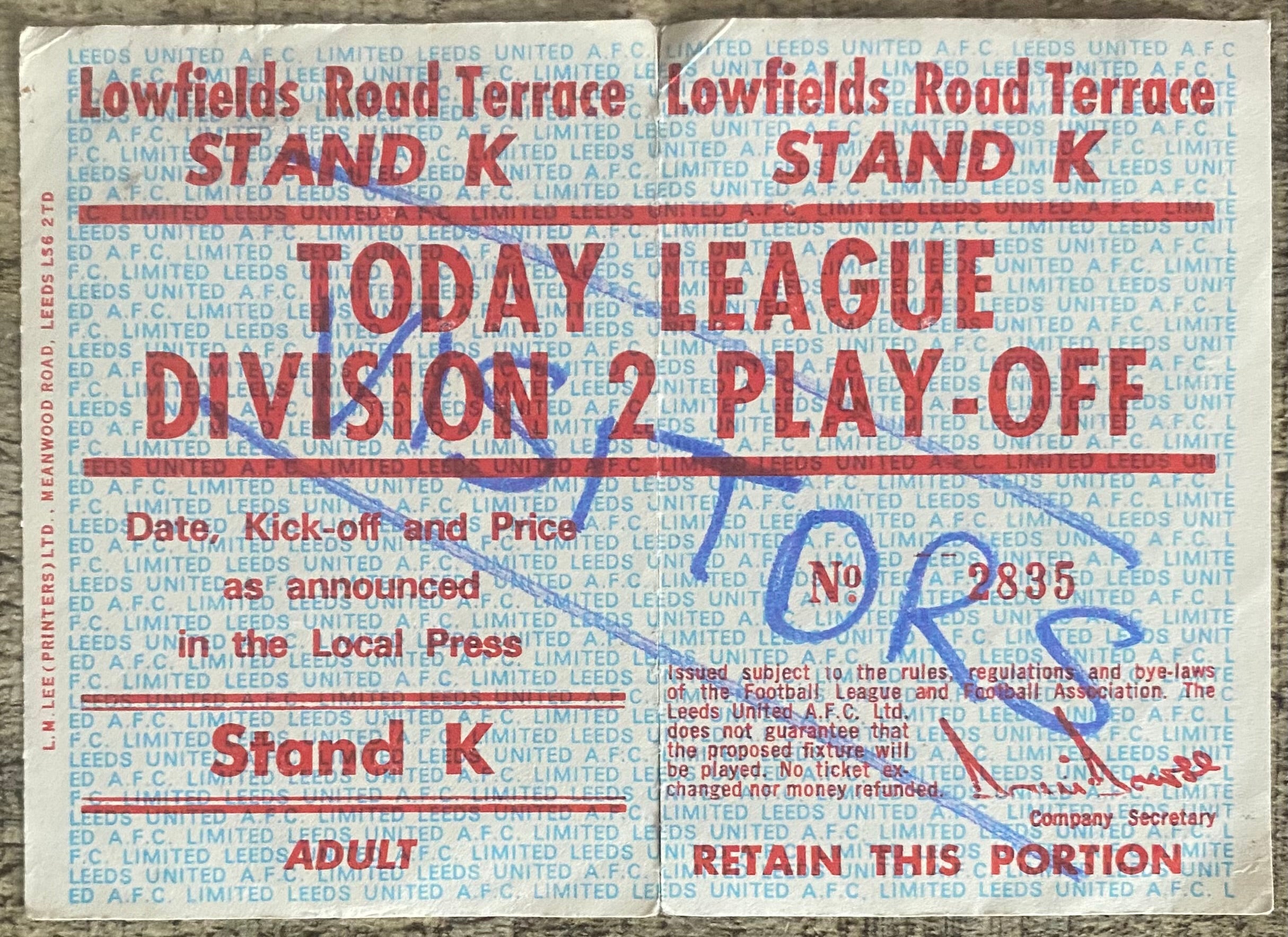 1986/87 ORIGINAL DIVISION 1 PLAY OFF FINAL 2ND LEG UNUSED TICKET LEEDS UNITED V CHARLTON ATHLETIC