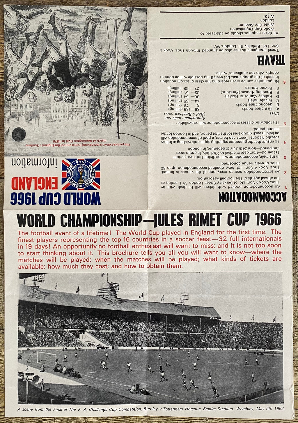 1966 WORLD CUP ORIGINAL OFFICIAL TICKET INFORMATION FOLD OUT BOOKLET