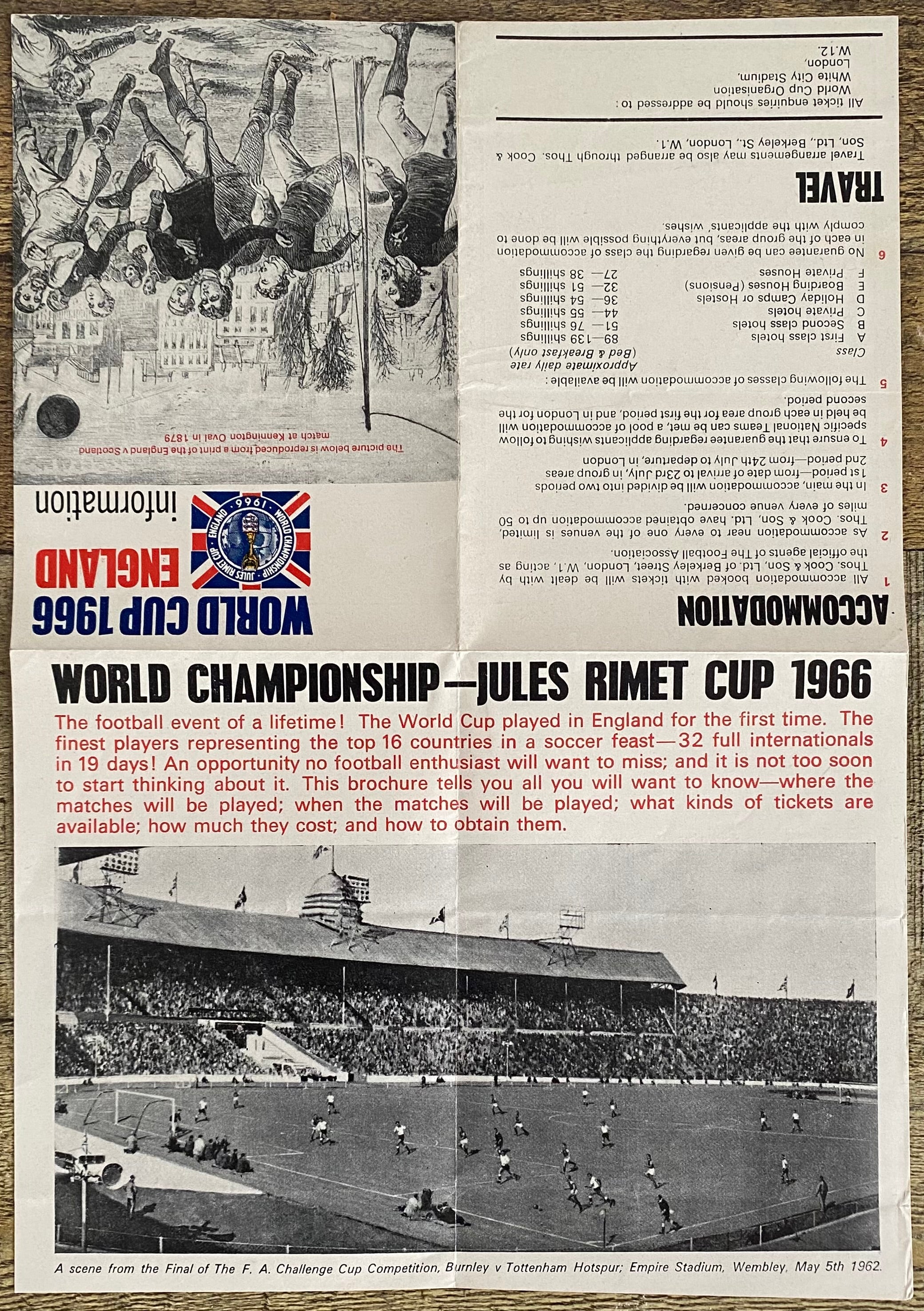 1966 WORLD CUP ORIGINAL OFFICIAL TICKET INFORMATION FOLD OUT BOOKLET