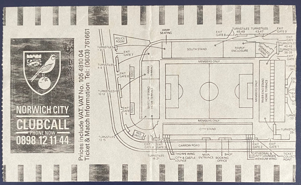 1991/92 ORIGINAL FA CUP 6TH ROUND TICKET NORWICH CITY V SOUTHAMPTON