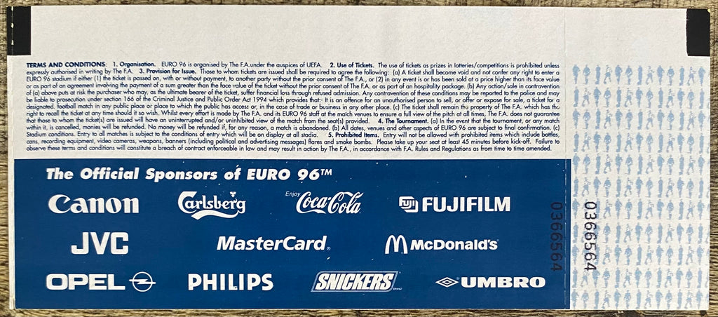 1996 ORIGINAL EUROPEAN CHAMPIONSHIPS EURO 96 UNUSED TICKET TURKEY V CROATIA @ CITY GROUND
