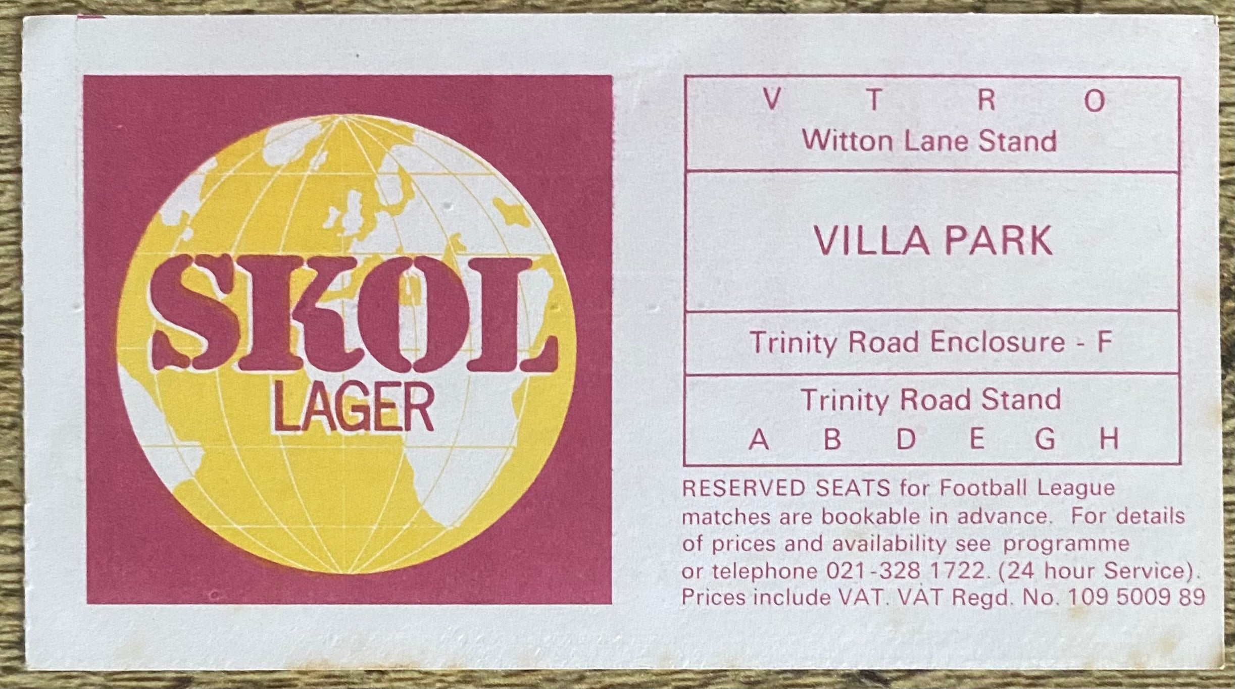 1977/78 ORIGINAL UEFA CUP 1ST ROUND 1ST LEG TICKET ASTON VILLA V FENERBAHCE