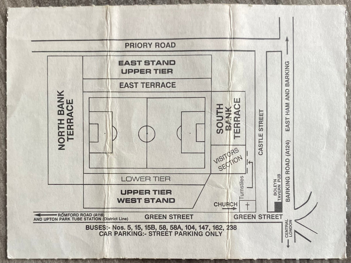 1990/91 ORIGINAL DIVISION 2 TICKET WEST HAM UNITED V BRIGHTON AND HOVE ALBION