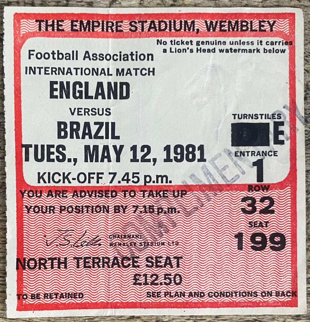 1981 ORIGINAL INTERNATIONAL TICKET ENGLAND V BRAZIL