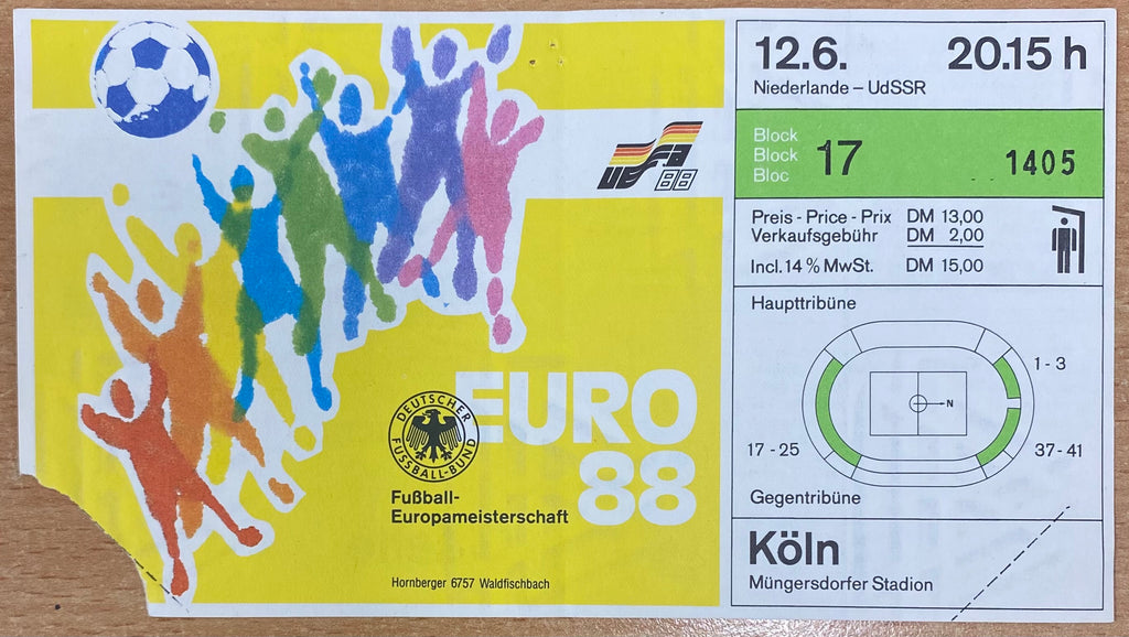 1988 ORIGINAL EURO 88 TICKET SOVIET UNION V NETHERLANDS @ COLOGNE