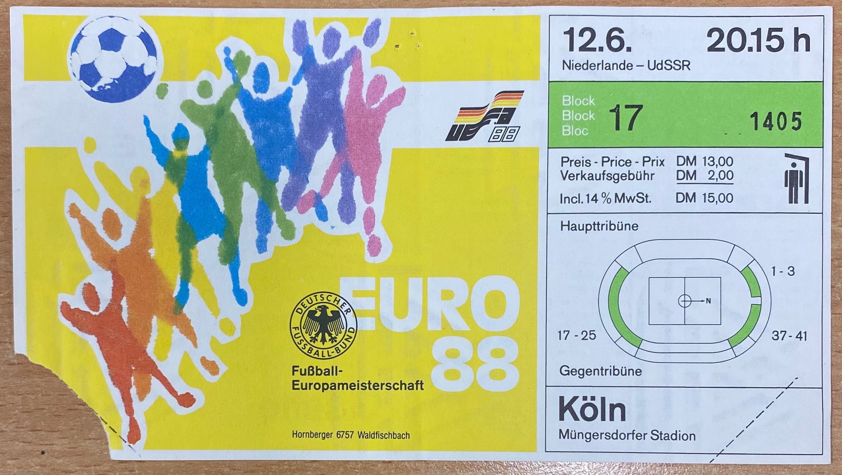 1988 ORIGINAL EURO 88 TICKET SOVIET UNION V NETHERLANDS @ COLOGNE
