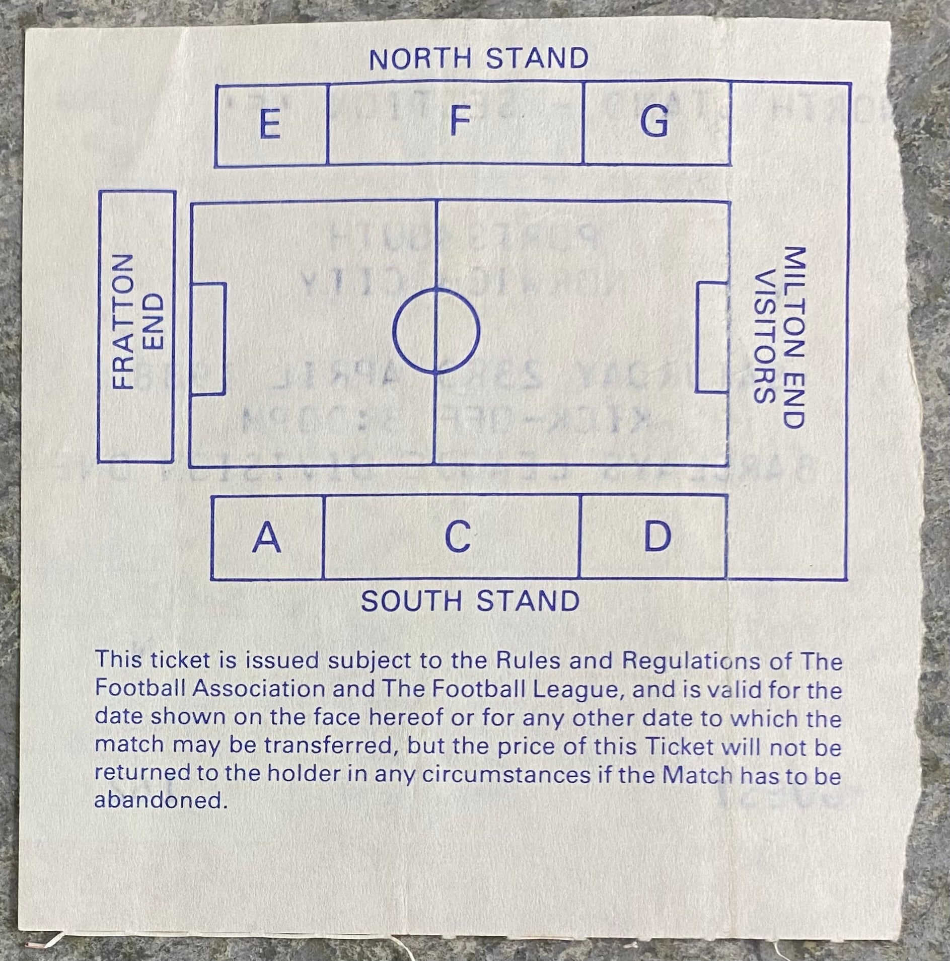 1987/88 ORIGINAL DIVISION 1 TICKET PORTSMOUTH V NORWICH CITY