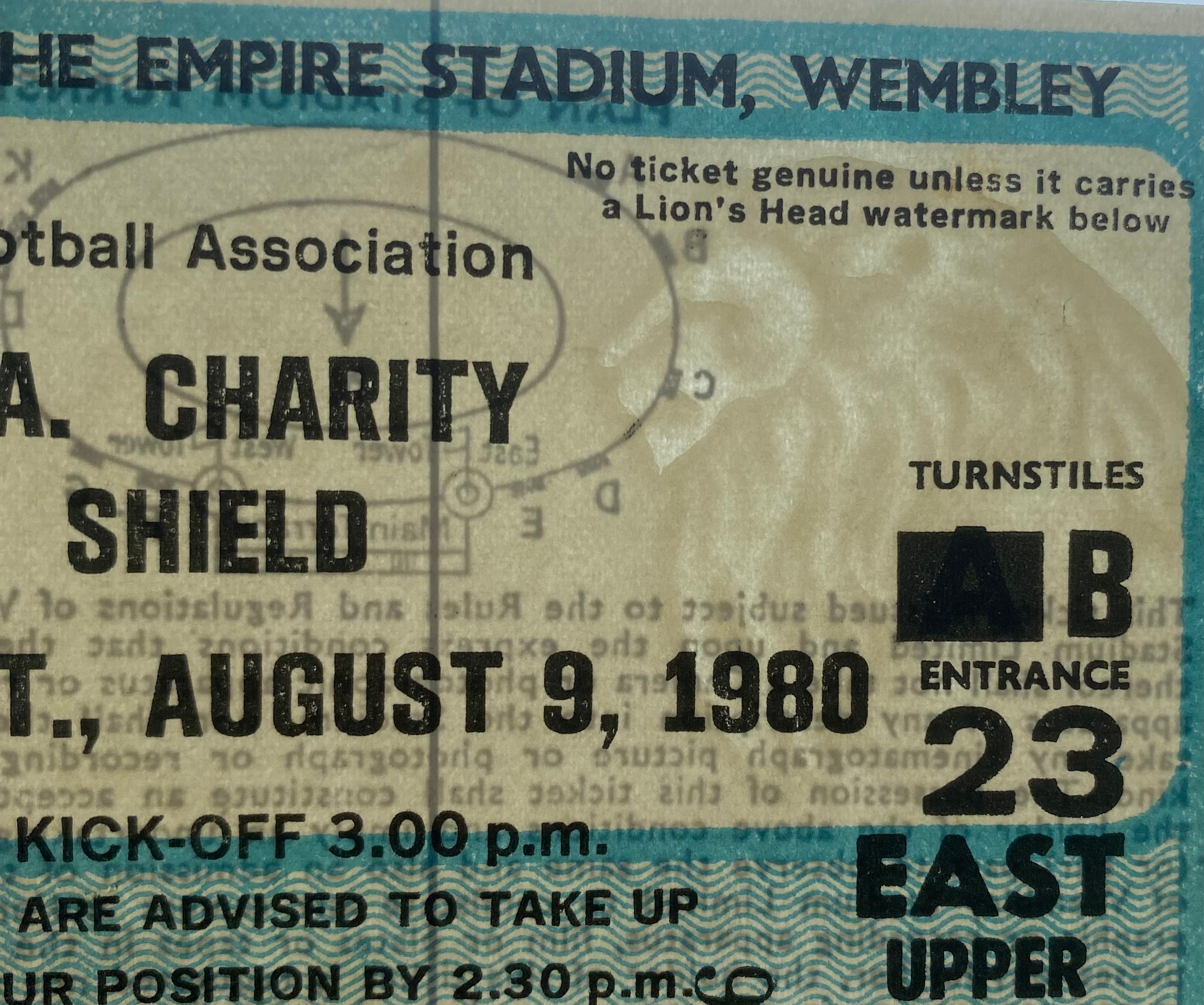1980 ORIGINAL CHARITY SHIELD TICKET LIVERPOOL V WEST HAM UNITED