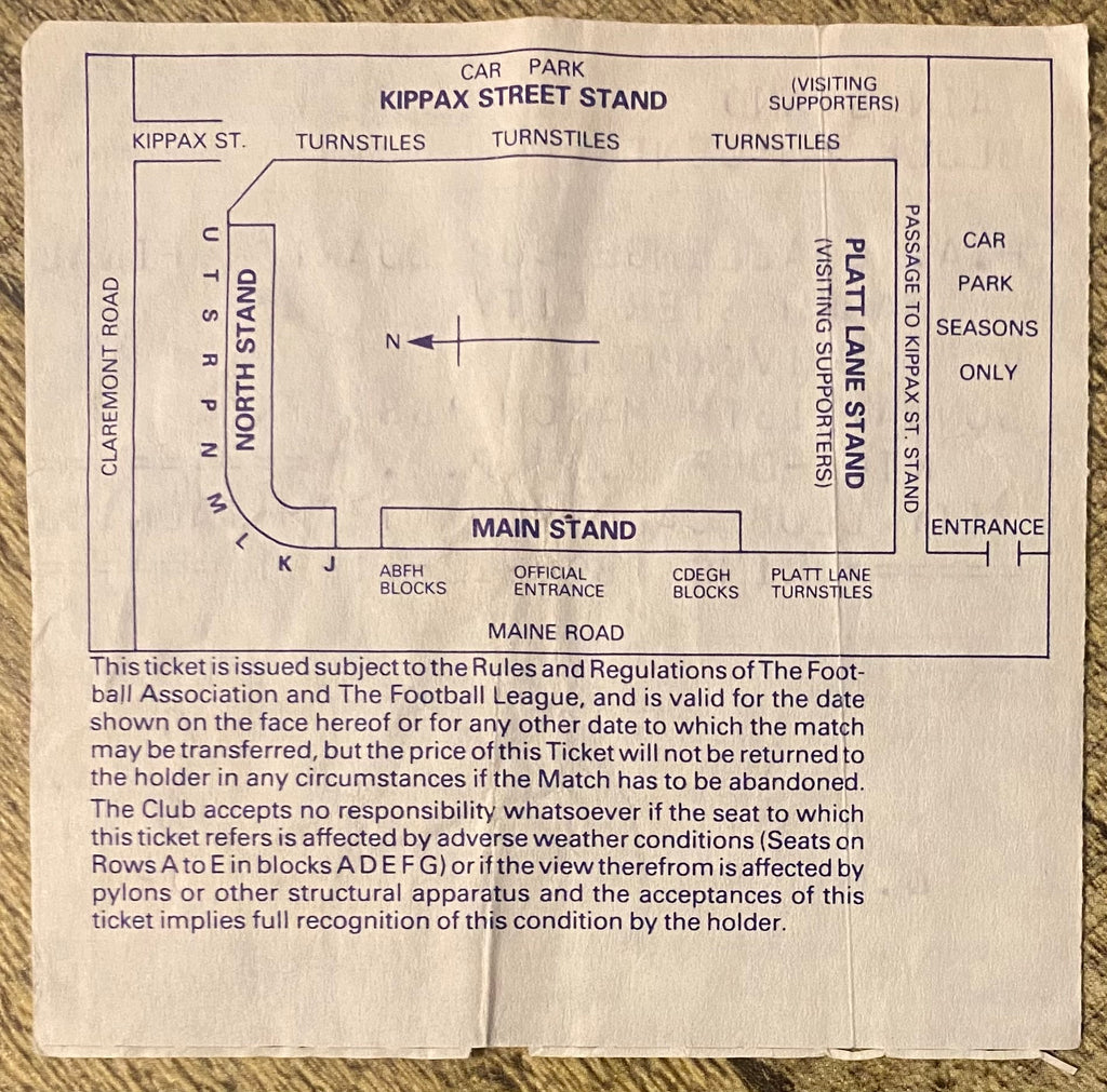 1987/88 ORIGINAL FA CUP 6TH ROUND TICKET MANCHESTER CITY V LIVERPOOL