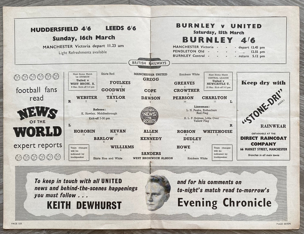 1957/58 ORIGINAL FA CUP 6TH ROUND REPLAY PROGRAMME MANCHESTER UNITED V WEST BROMWICH ALBION