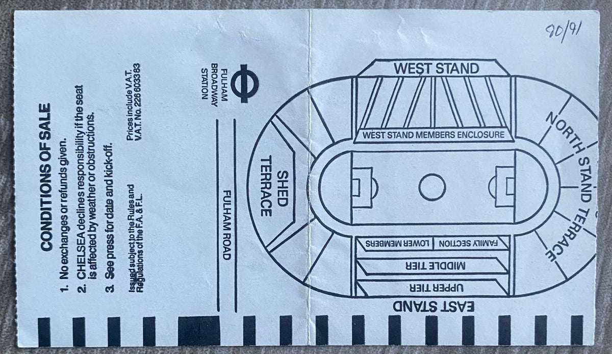 1990/91 ORIGINAL DIVISION ONE TICKET CHELSEA V TOTTENHAM HOTSPUR