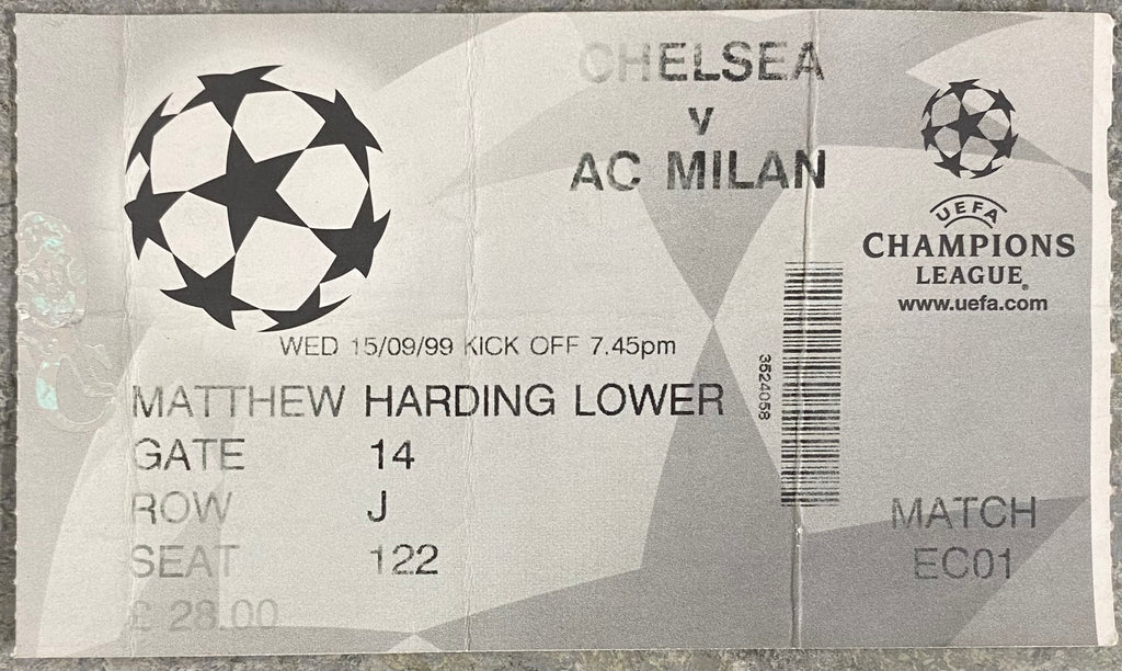 1999/2000 ORIGINAL CHAMPIONS LEAGUE GROUP H TICKET CHELSEA V AC MILAN