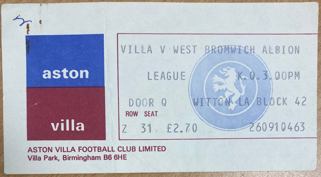 1981/82 ORIGINAL DIVISION 1 TICKET ASTON VILLA V WEST BROMWICH ALBION