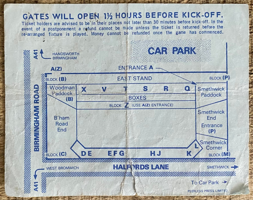 1978/79 ORIGINAL UEFA CUP 3RD ROUND 2ND LEG TICKET WEST BROMWICH ALBION V VALENCIA CF