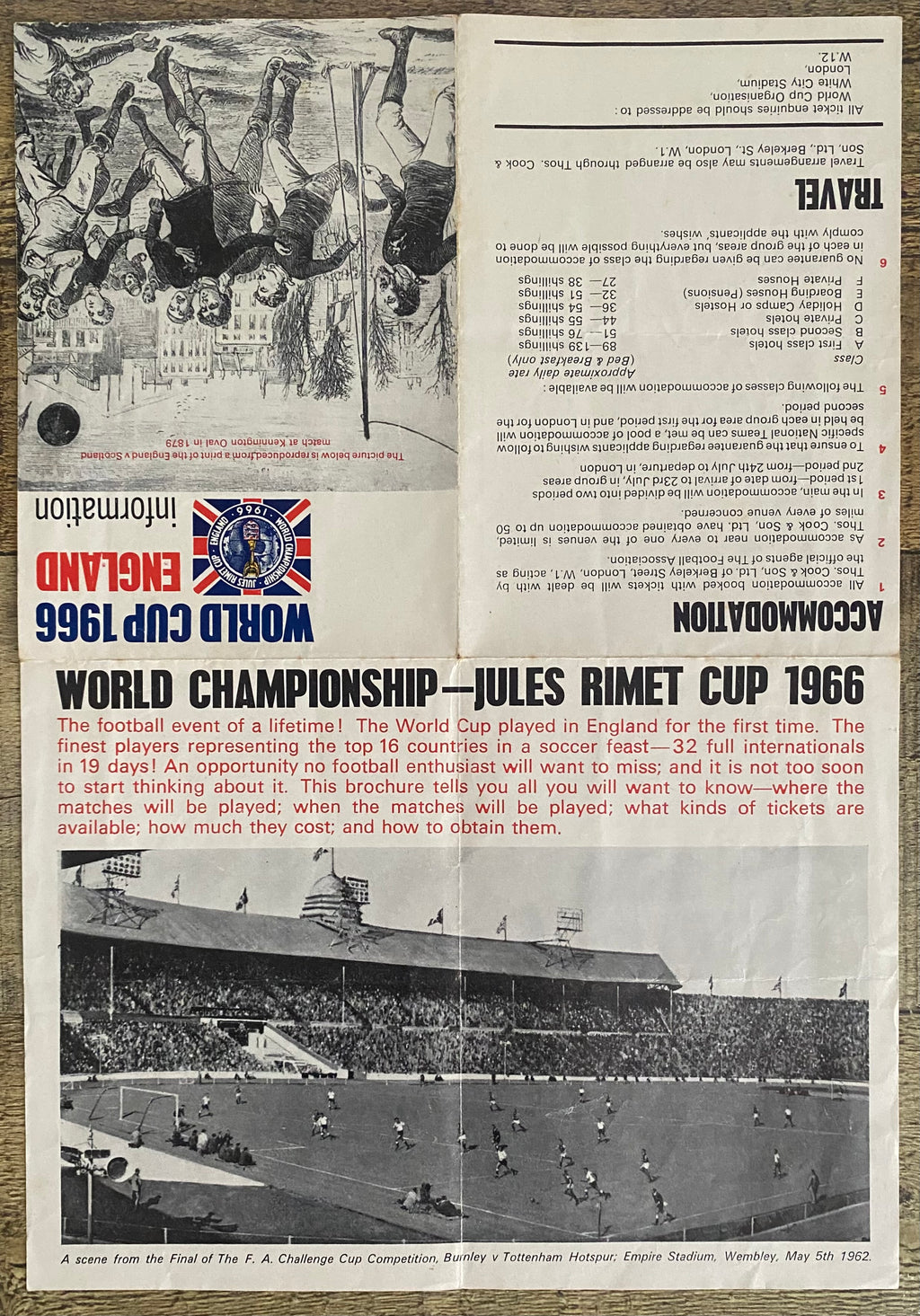 1966 WORLD CUP ORIGINAL OFFICIAL TICKET INFORMATION FOLD OUT BOOKLET