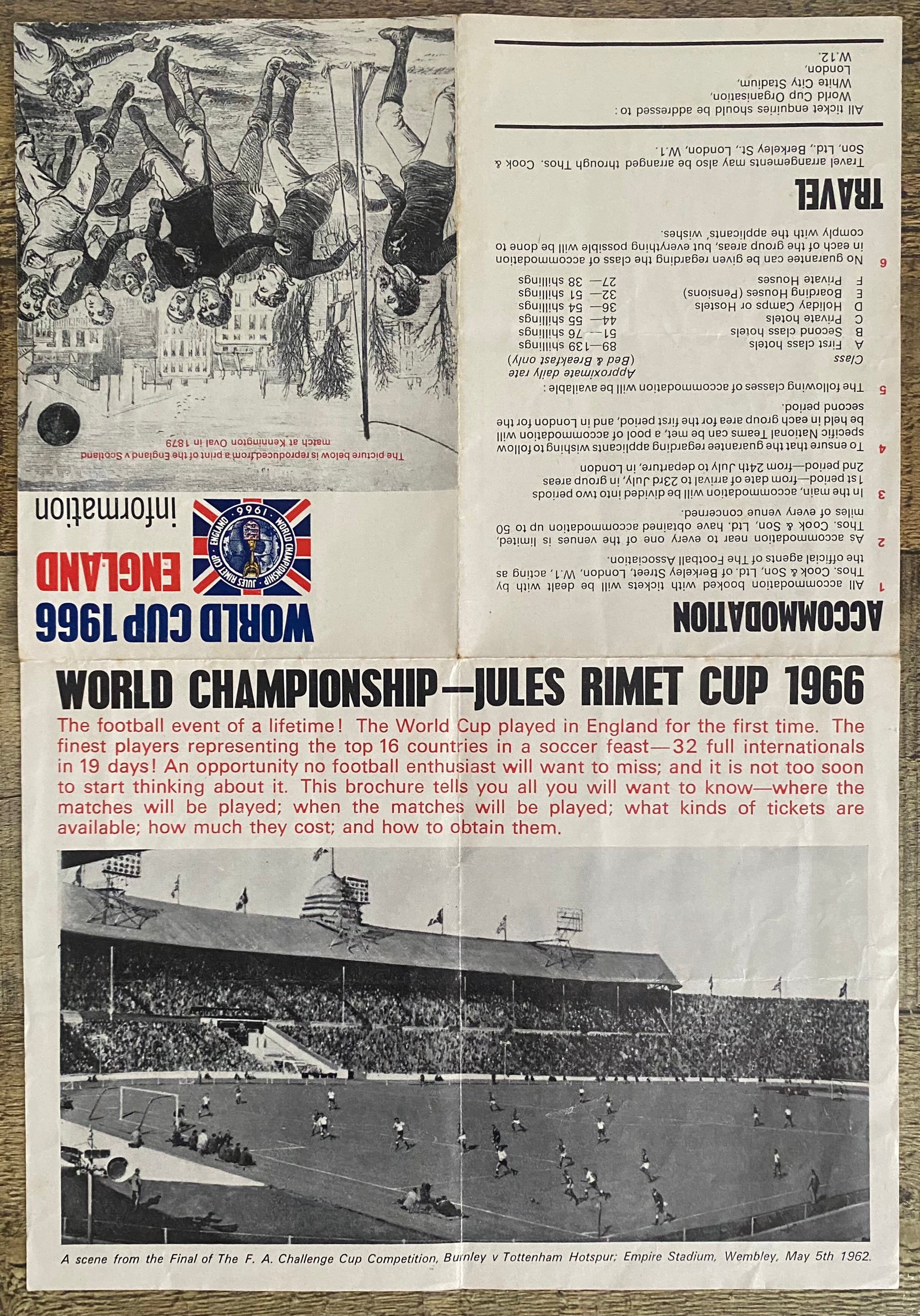 1966 WORLD CUP ORIGINAL OFFICIAL TICKET INFORMATION FOLD OUT BOOKLET